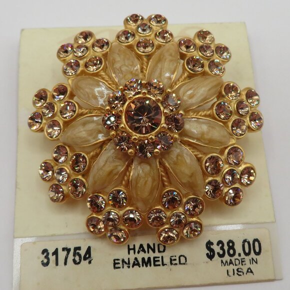 NWT Crystal Gold Tone Floral Enamel Brooch 2028 - Picture 1 of 5